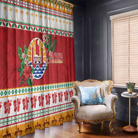 French Polynesia Christmas Window Curtain Coat Of Arms Merry Xmas LT05 - Polynesian Pride