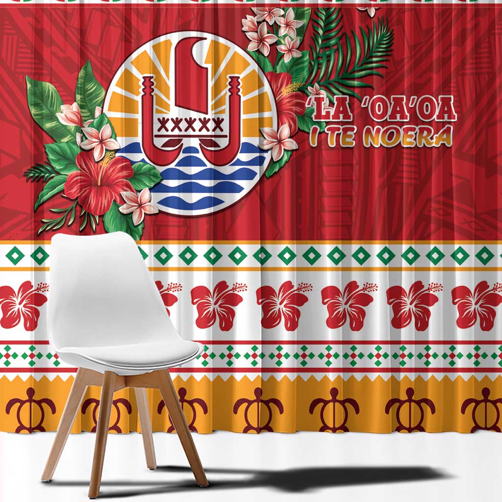 French Polynesia Christmas Window Curtain Coat Of Arms Merry Xmas LT05 - Polynesian Pride