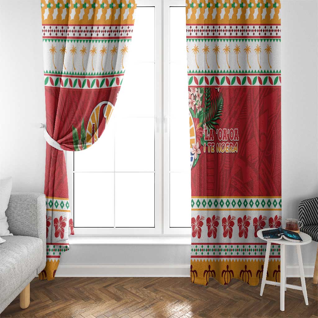 French Polynesia Christmas Window Curtain Coat Of Arms Merry Xmas LT05 - Polynesian Pride