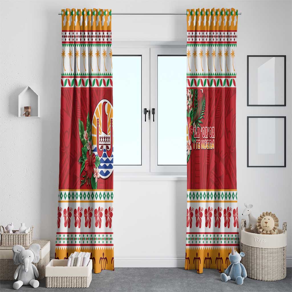 French Polynesia Christmas Window Curtain Coat Of Arms Merry Xmas LT05 - Polynesian Pride