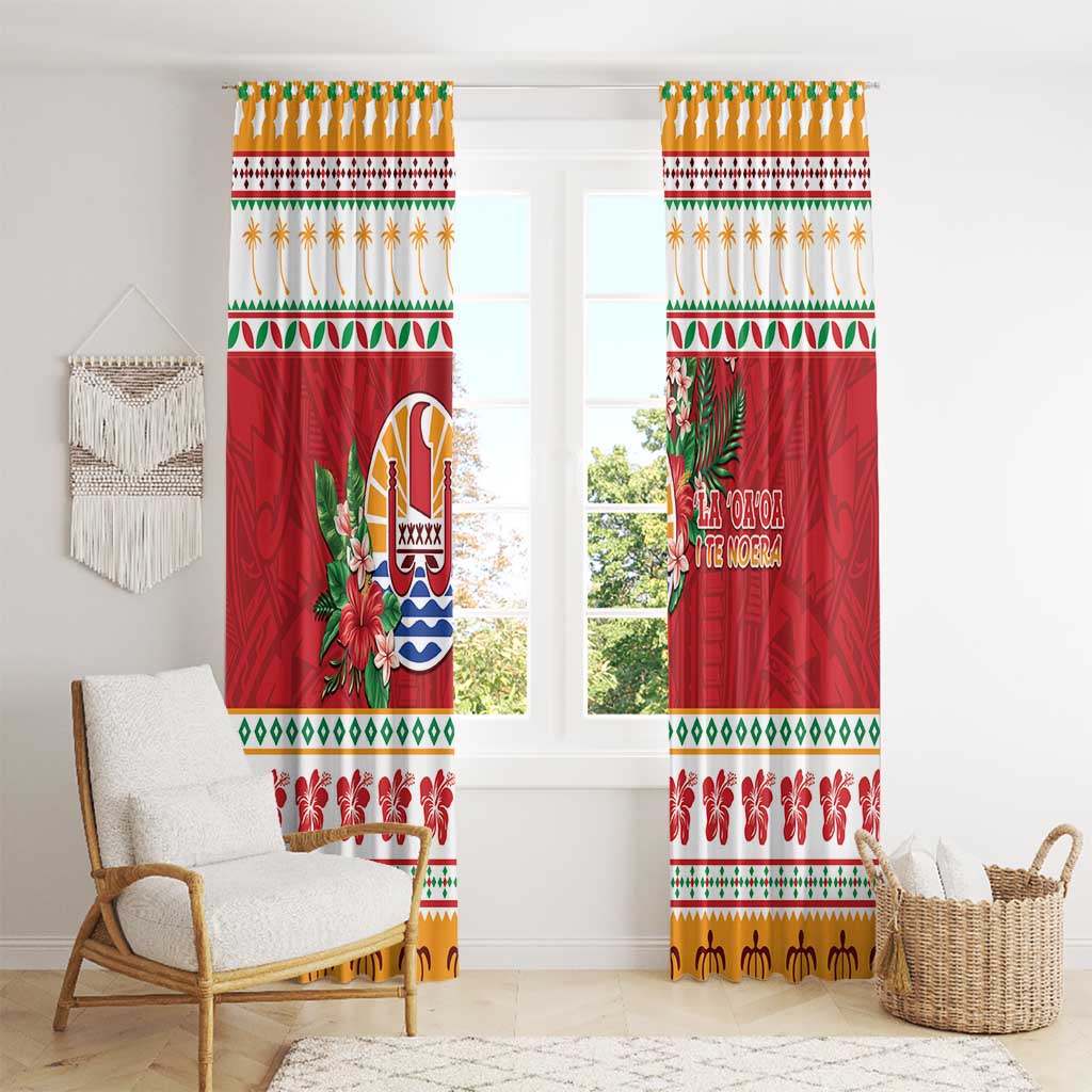 French Polynesia Christmas Window Curtain Coat Of Arms Merry Xmas LT05 - Polynesian Pride
