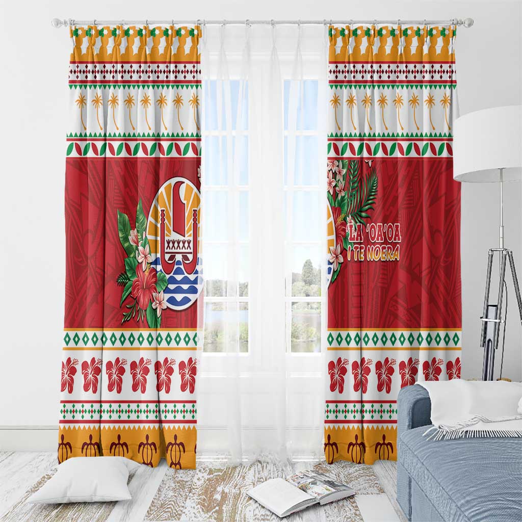 French Polynesia Christmas Window Curtain Coat Of Arms Merry Xmas LT05 - Polynesian Pride