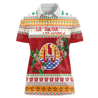 French Polynesia Christmas Women Polo Shirt Coat Of Arms Merry Xmas LT05 Female Red - Polynesian Pride