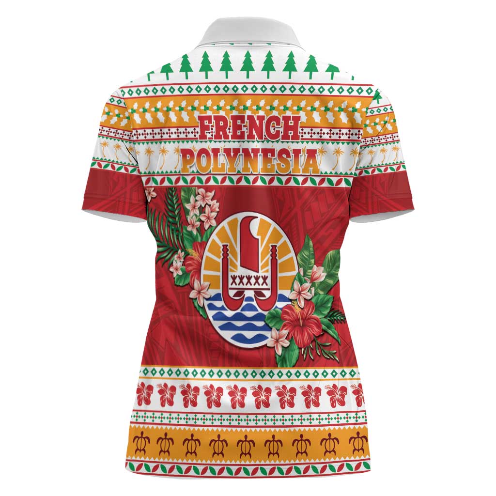 French Polynesia Christmas Women Polo Shirt Coat Of Arms Merry Xmas LT05 - Polynesian Pride