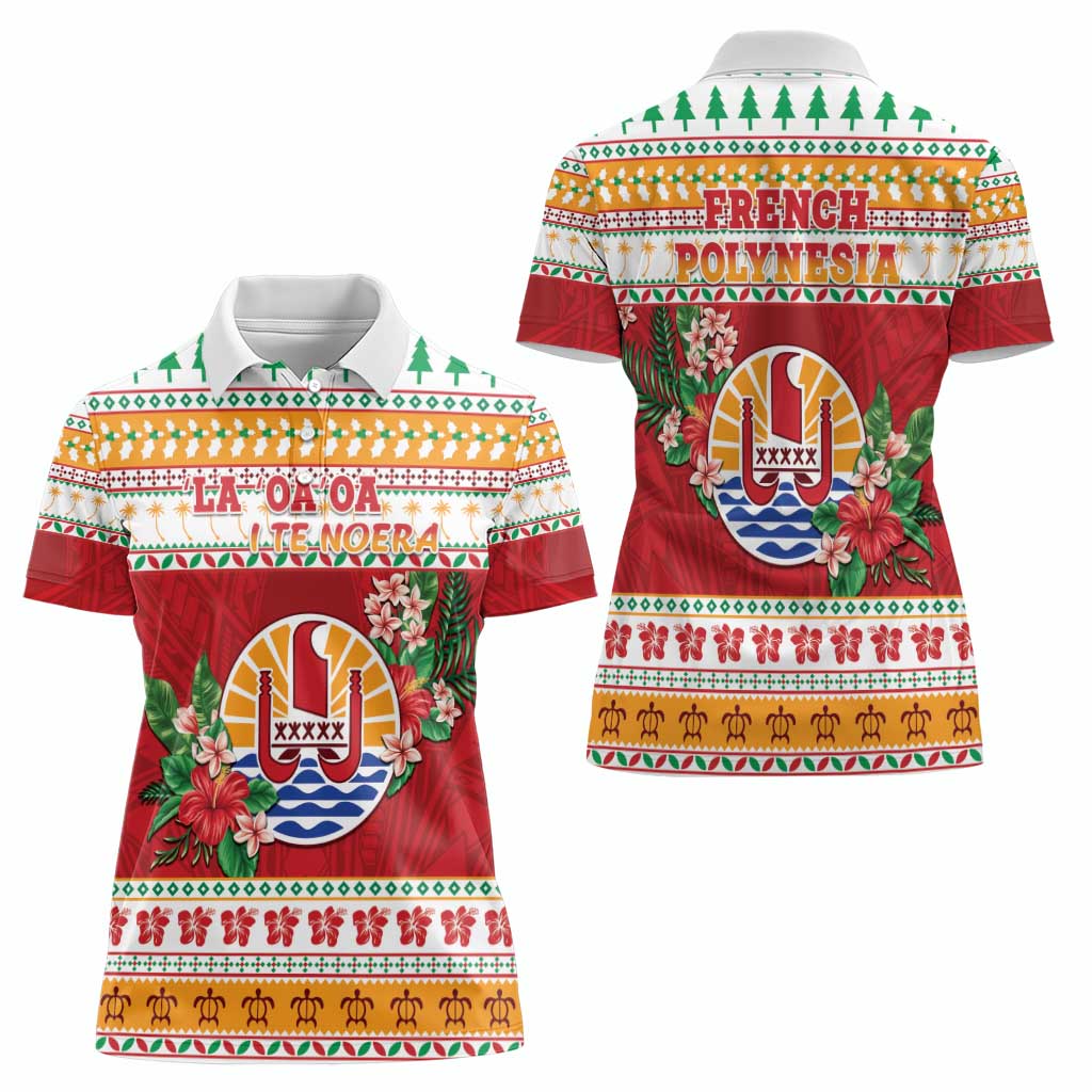 French Polynesia Christmas Women Polo Shirt Coat Of Arms Merry Xmas LT05 - Polynesian Pride