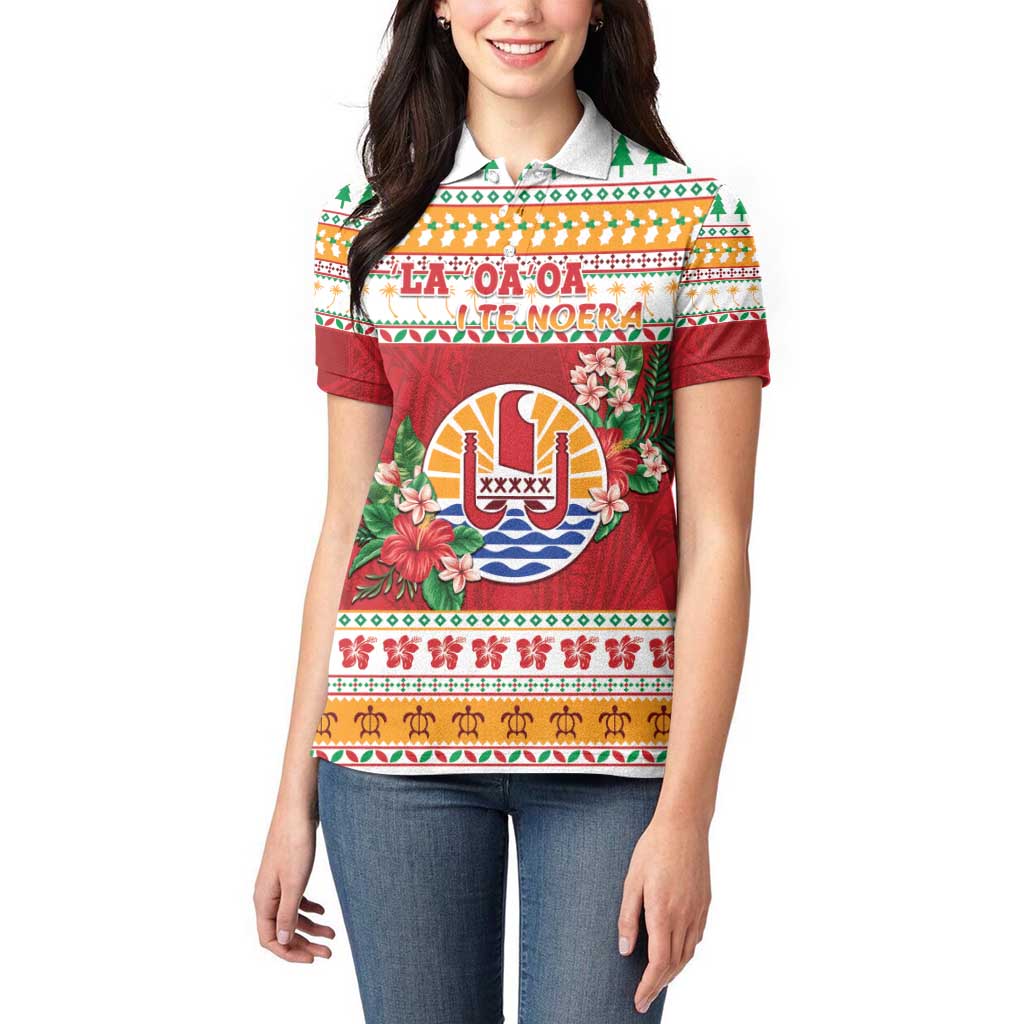French Polynesia Christmas Women Polo Shirt Coat Of Arms Merry Xmas LT05 - Polynesian Pride