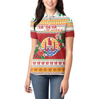 French Polynesia Christmas Women Polo Shirt Coat Of Arms Merry Xmas LT05 - Polynesian Pride