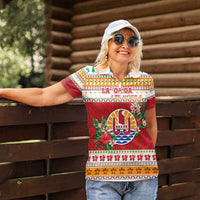 French Polynesia Christmas Women Polo Shirt Coat Of Arms Merry Xmas LT05 - Polynesian Pride