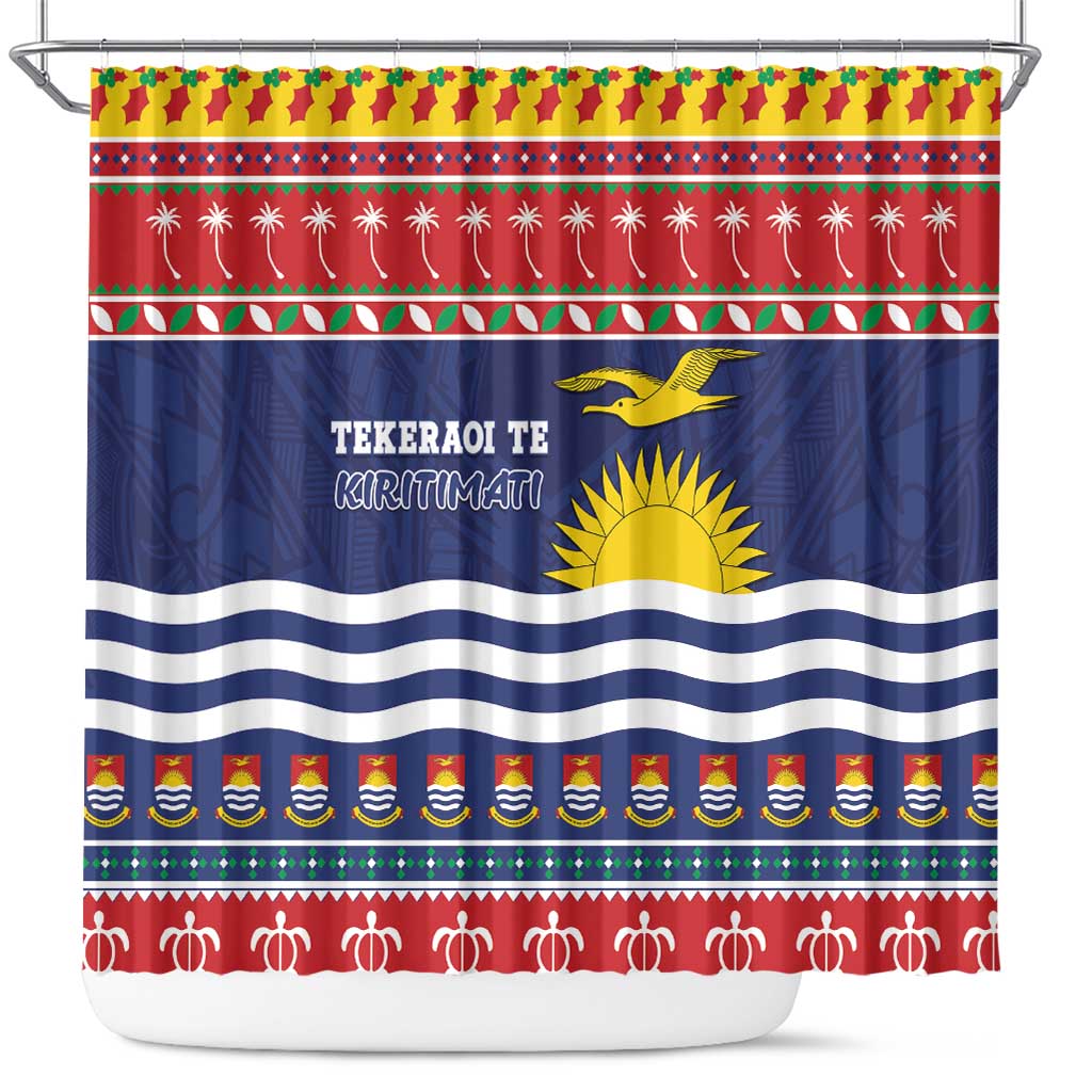 Kiribati Christmas Shower Curtain Coat Of Arms Tekeraoi Te Kiritimati LT05 Red - Polynesian Pride