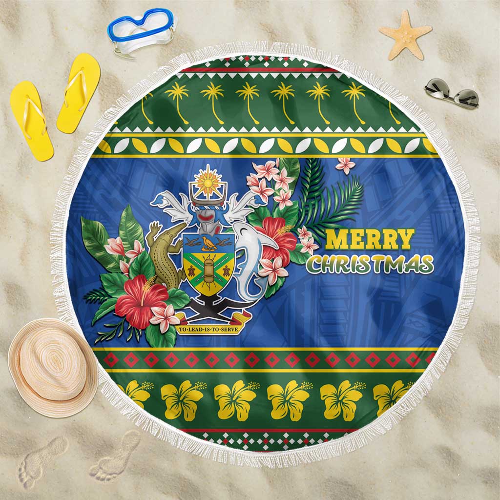 Solomon Islands Christmas Beach Blanket Coat Of Arms Merry Xmas LT05 One Size 150cm Green - Polynesian Pride