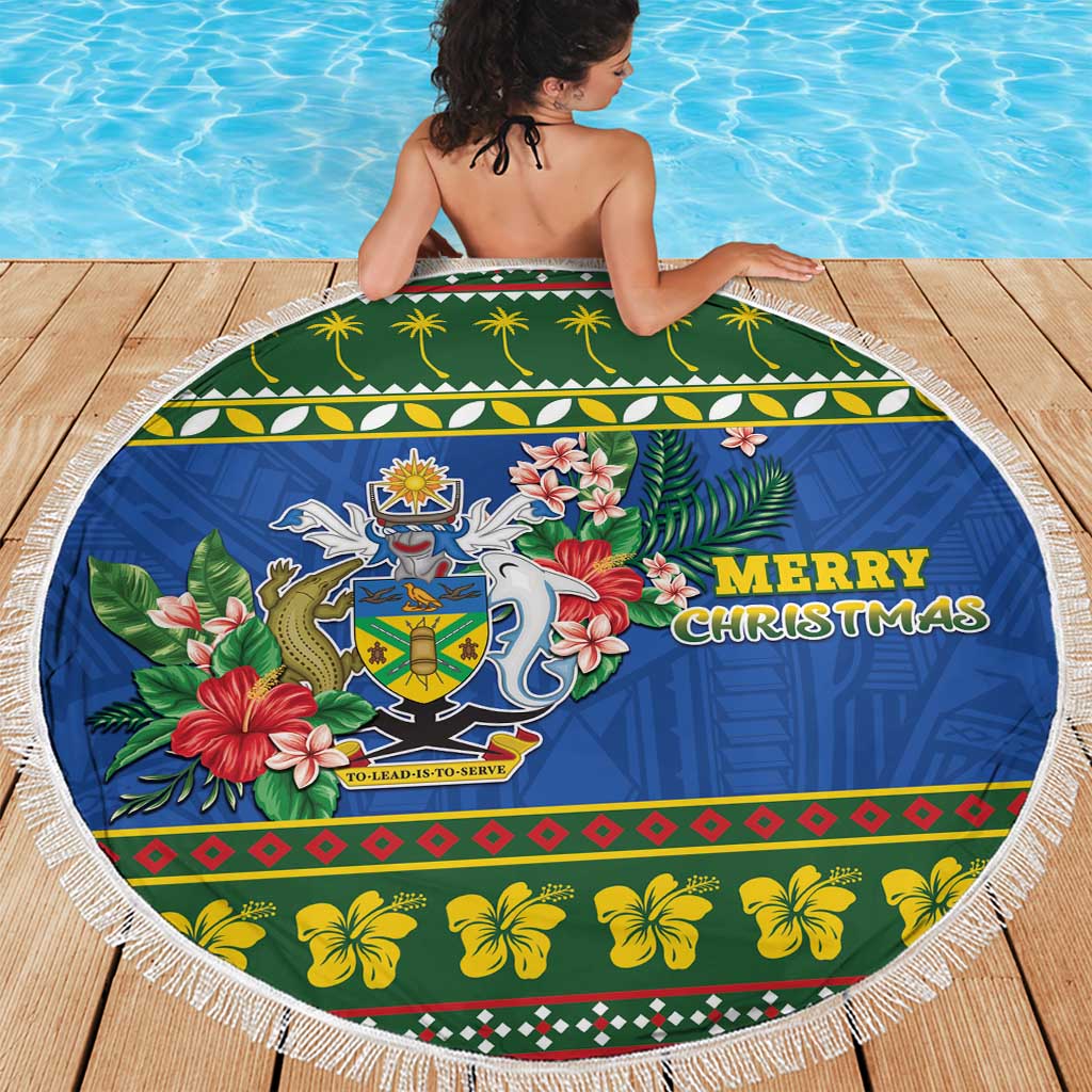 Solomon Islands Christmas Beach Blanket Coat Of Arms Merry Xmas LT05 - Polynesian Pride