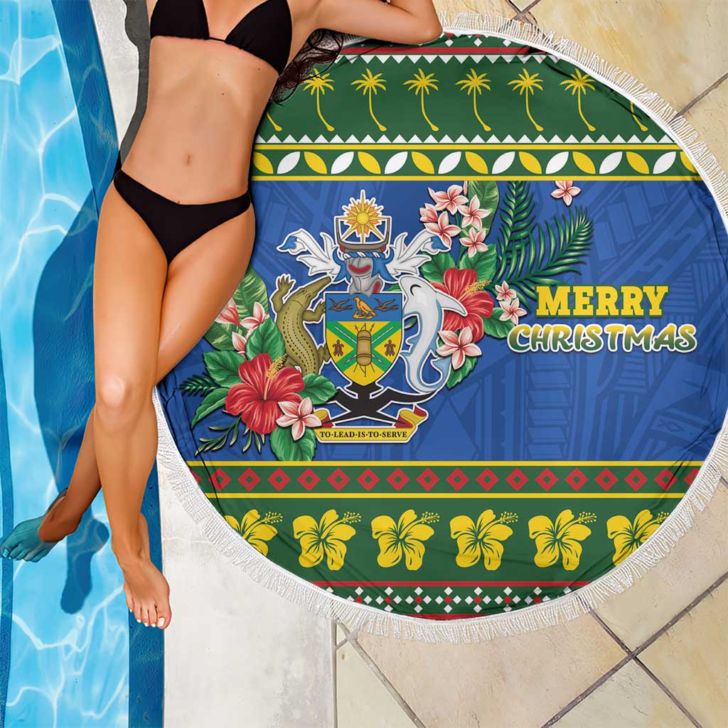 Solomon Islands Christmas Beach Blanket Coat Of Arms Merry Xmas LT05 - Polynesian Pride