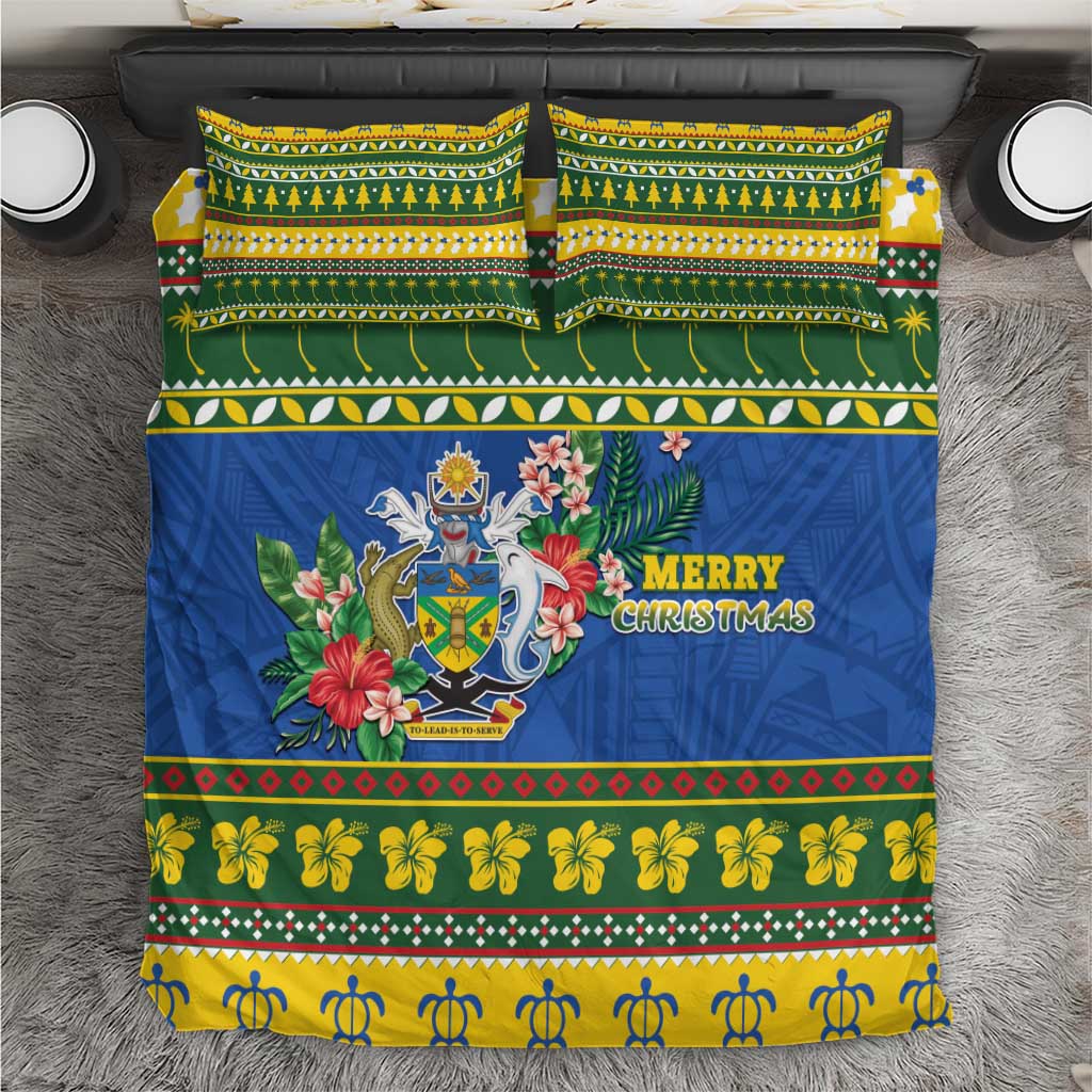 Solomon Islands Christmas Bedding Set Coat Of Arms Merry Xmas LT05 Green - Polynesian Pride