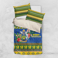 Solomon Islands Christmas Bedding Set Coat Of Arms Merry Xmas LT05 US Twin 172cm x 218cm Green - Polynesian Pride