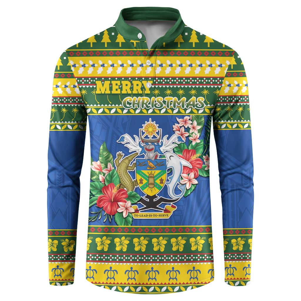 Solomon Islands Christmas Button Sweatshirt Coat Of Arms Merry Xmas LT05 Green - Polynesian Pride