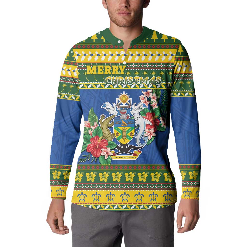 Solomon Islands Christmas Button Sweatshirt Coat Of Arms Merry Xmas LT05 - Polynesian Pride