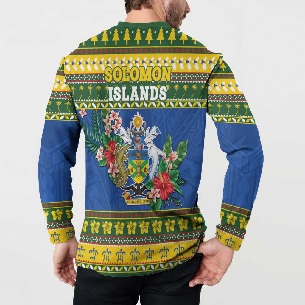 Solomon Islands Christmas Button Sweatshirt Coat Of Arms Merry Xmas LT05 - Polynesian Pride