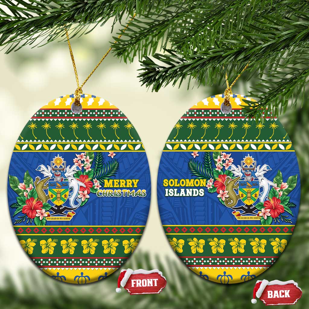 Solomon Islands Christmas Ceramic Ornament Coat Of Arms Merry Xmas LT05 Oval Green - Polynesian Pride