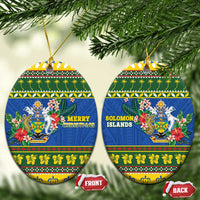 Solomon Islands Christmas Ceramic Ornament Coat Of Arms Merry Xmas LT05 Oval Green - Polynesian Pride