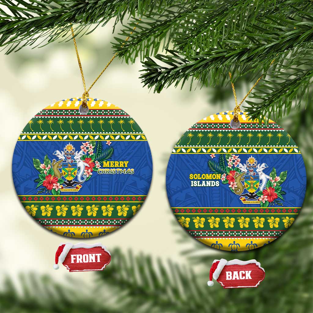 Solomon Islands Christmas Ceramic Ornament Coat Of Arms Merry Xmas LT05 Circle Green - Polynesian Pride