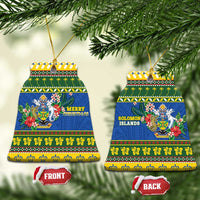 Solomon Islands Christmas Ceramic Ornament Coat Of Arms Merry Xmas LT05 Bell Flake Green - Polynesian Pride