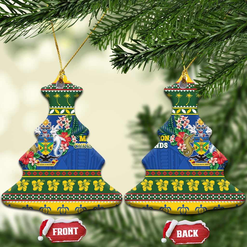 Solomon Islands Christmas Ceramic Ornament Coat Of Arms Merry Xmas LT05 Christmas Tree Green - Polynesian Pride