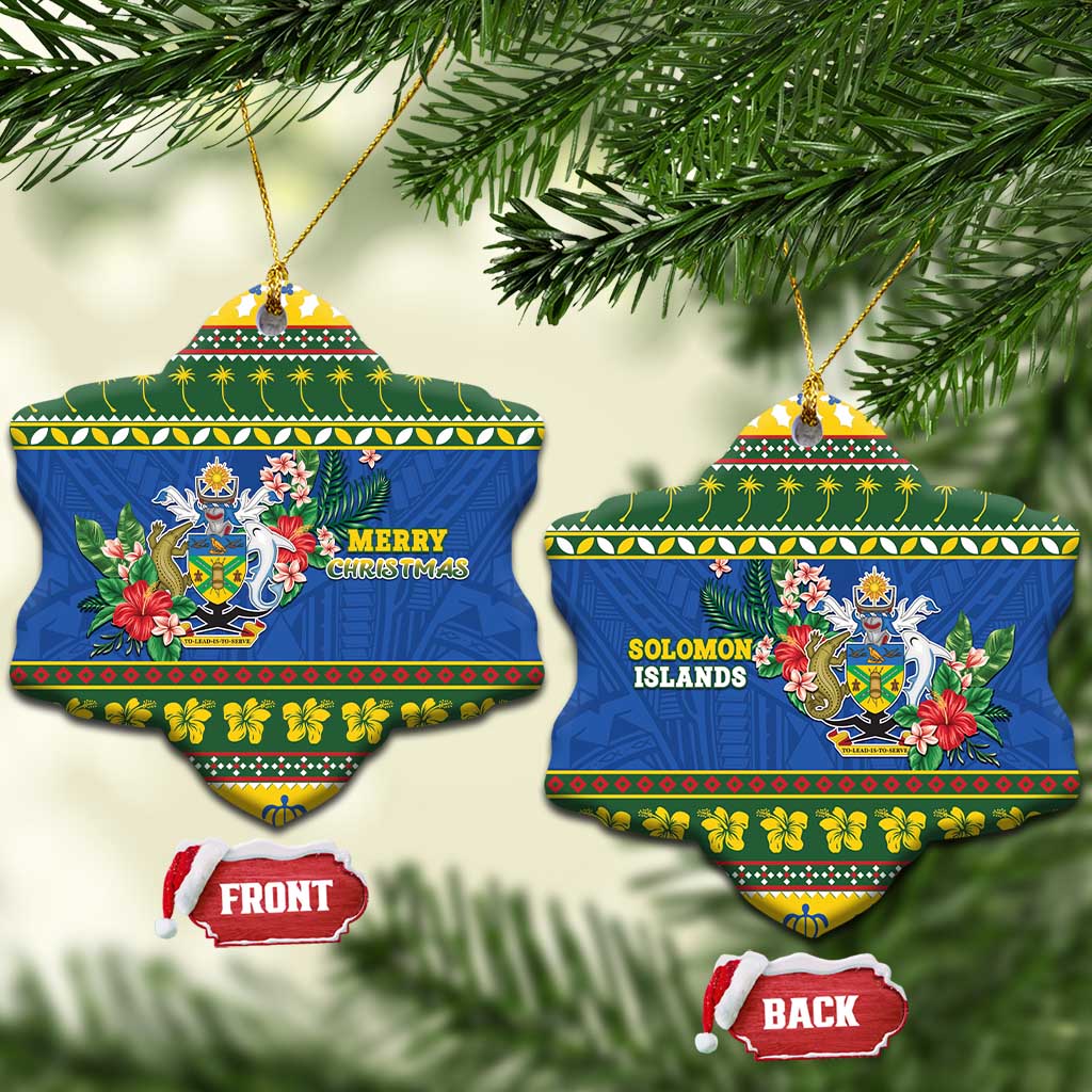 Solomon Islands Christmas Ceramic Ornament Coat Of Arms Merry Xmas LT05 Snow Flake Green - Polynesian Pride
