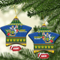 Solomon Islands Christmas Ceramic Ornament Coat Of Arms Merry Xmas LT05 Star Green - Polynesian Pride