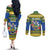 Solomon Islands Christmas Couples Matching Off The Shoulder Long Sleeve Dress and Long Sleeve Button Shirt Coat Of Arms Merry Xmas