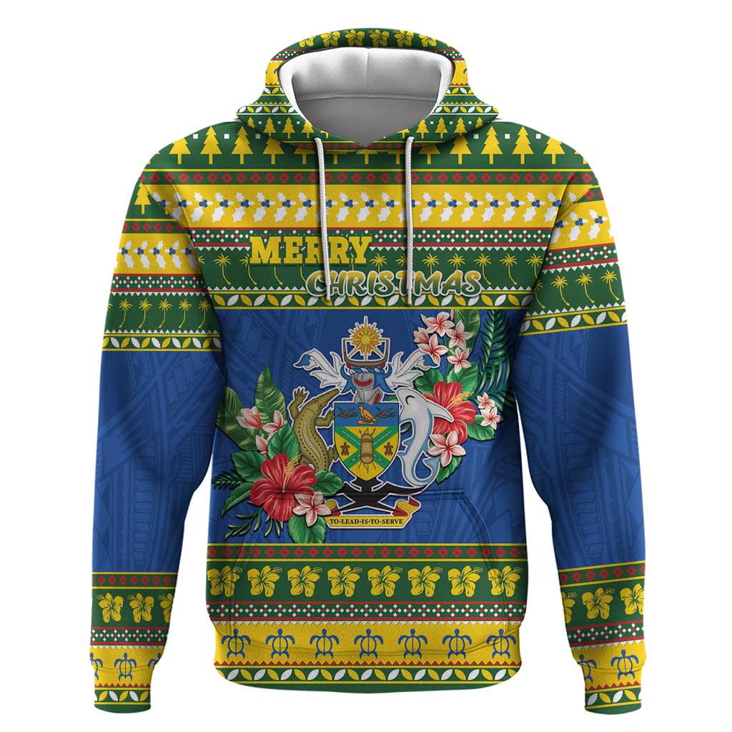 Solomon Islands Christmas Hoodie Coat Of Arms Merry Xmas LT05 Pullover Hoodie Green - Polynesian Pride