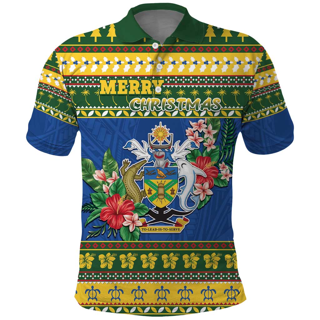 Solomon Islands Christmas Polo Shirt Coat Of Arms Merry Xmas LT05 Green - Polynesian Pride
