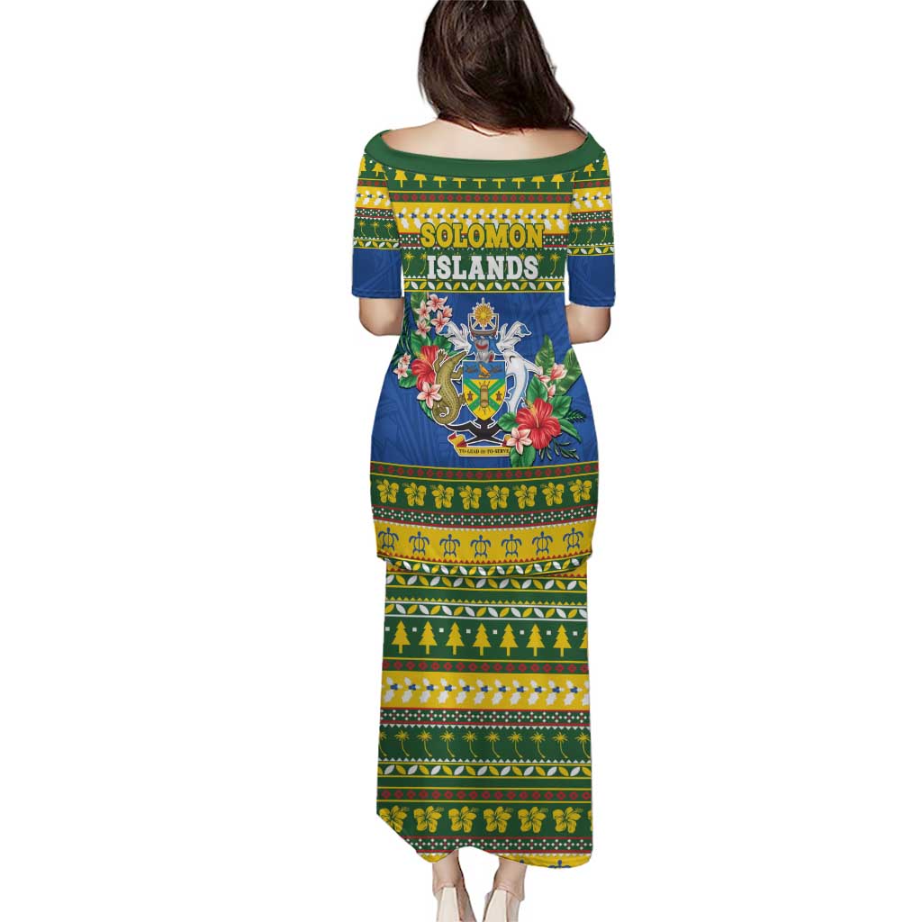 Solomon Islands Christmas Puletasi Coat Of Arms Merry Xmas LT05 - Polynesian Pride