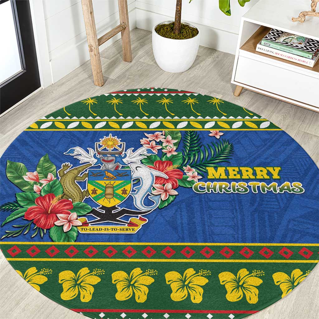 Solomon Islands Christmas Round Carpet Coat Of Arms Merry Xmas LT05 Green - Polynesian Pride