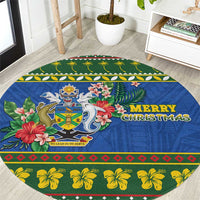 Solomon Islands Christmas Round Carpet Coat Of Arms Merry Xmas LT05 Green - Polynesian Pride