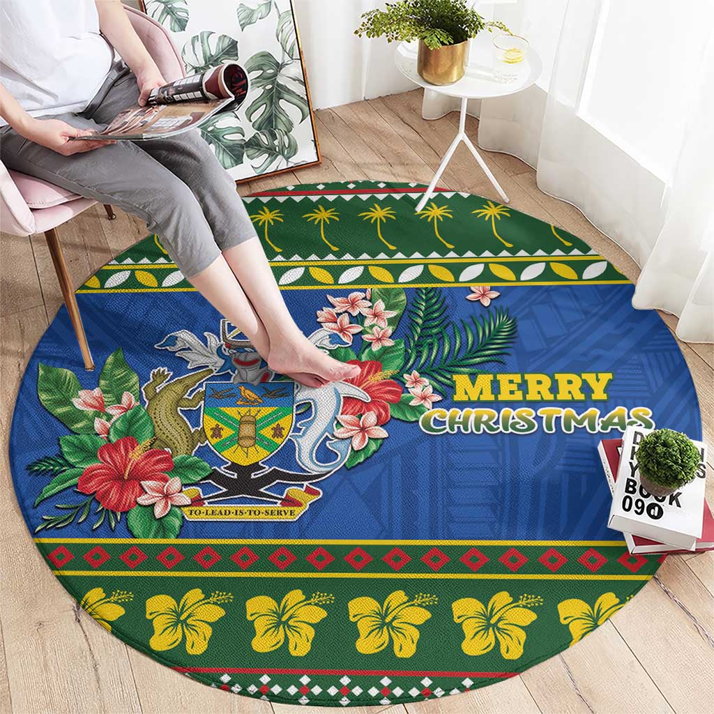 Solomon Islands Christmas Round Carpet Coat Of Arms Merry Xmas LT05 - Polynesian Pride