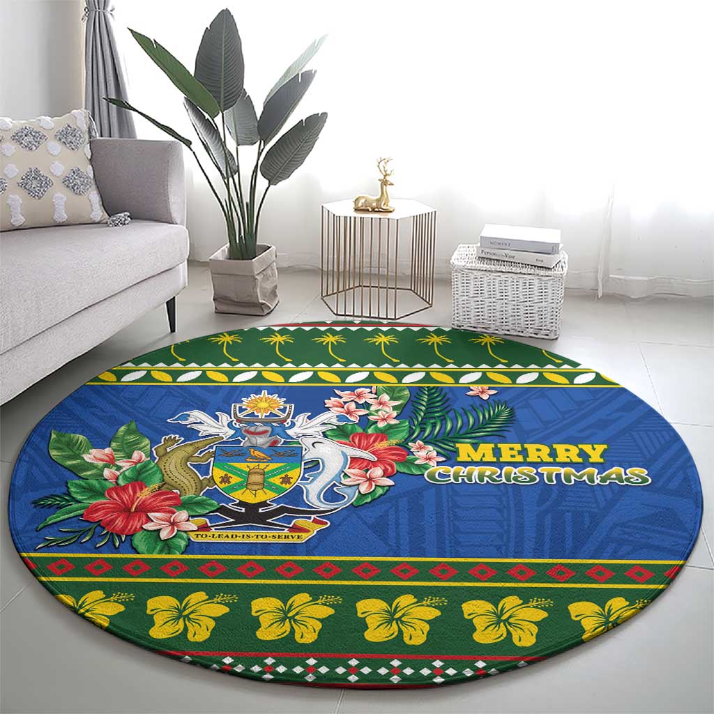 Solomon Islands Christmas Round Carpet Coat Of Arms Merry Xmas LT05 - Polynesian Pride