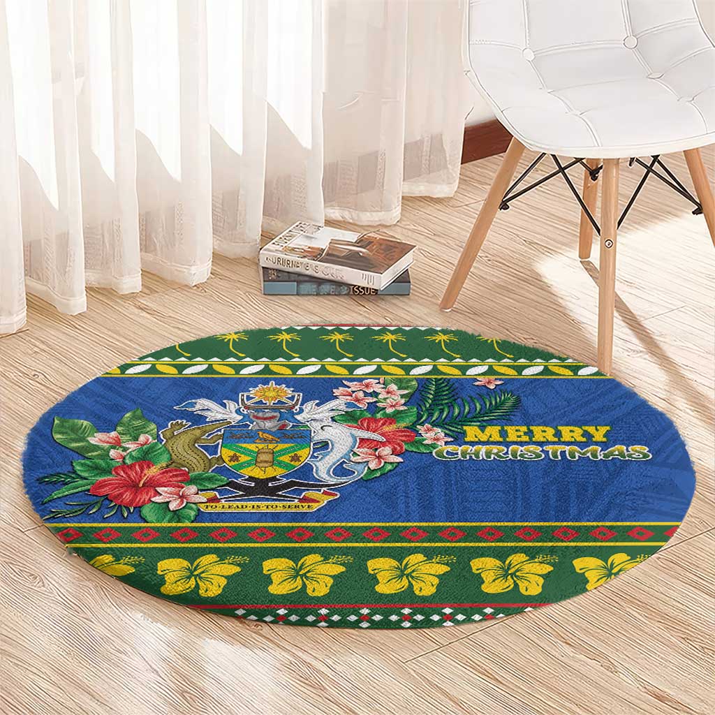 Solomon Islands Christmas Round Carpet Coat Of Arms Merry Xmas LT05 - Polynesian Pride