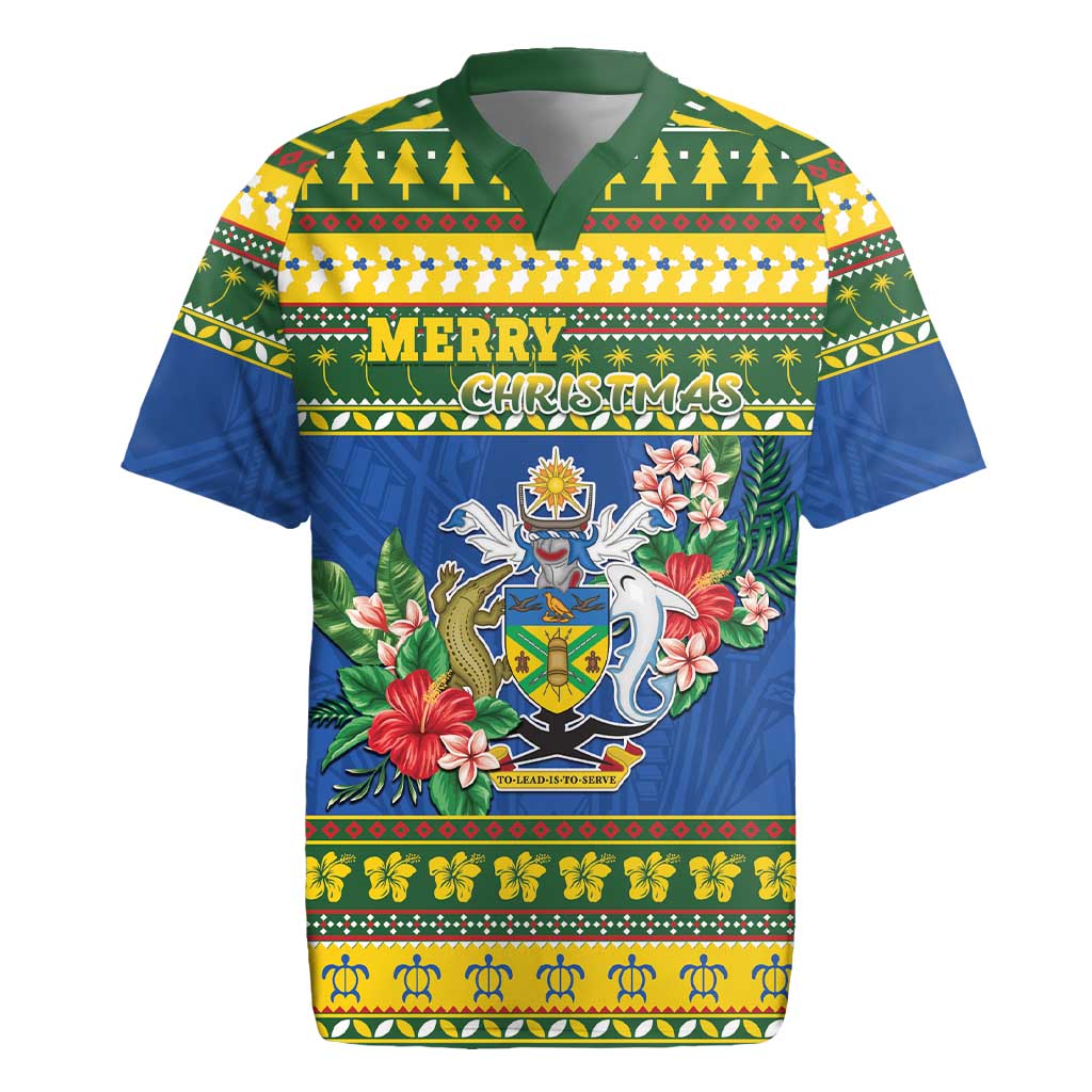 Solomon Islands Christmas Rugby Jersey Coat Of Arms Merry Xmas LT05 Green - Polynesian Pride