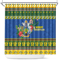 Solomon Islands Christmas Shower Curtain Coat Of Arms Merry Xmas LT05 Green - Polynesian Pride
