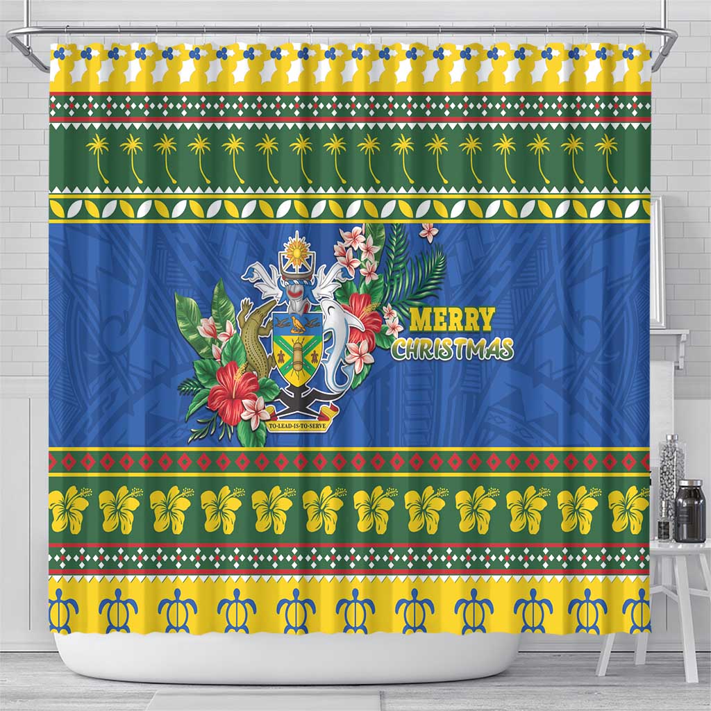 Solomon Islands Christmas Shower Curtain Coat Of Arms Merry Xmas LT05 - Polynesian Pride