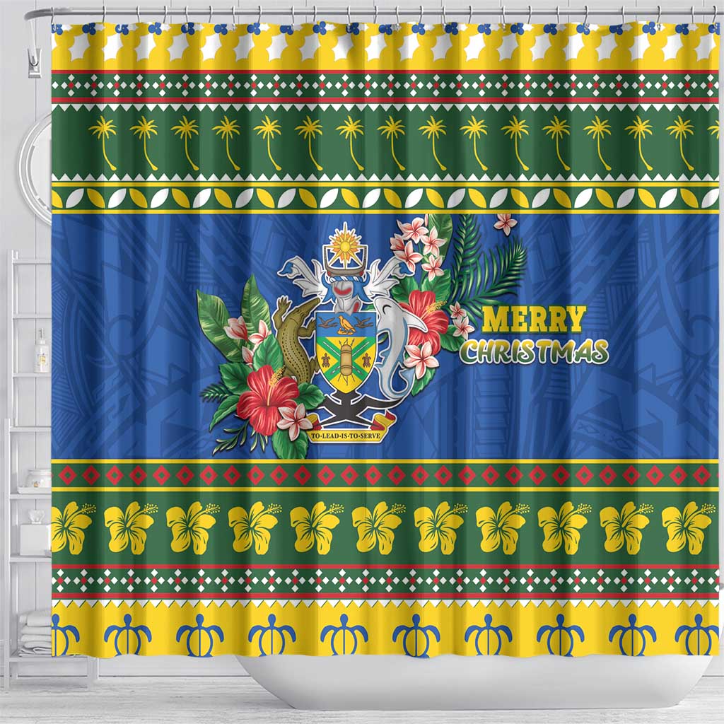 Solomon Islands Christmas Shower Curtain Coat Of Arms Merry Xmas LT05 - Polynesian Pride