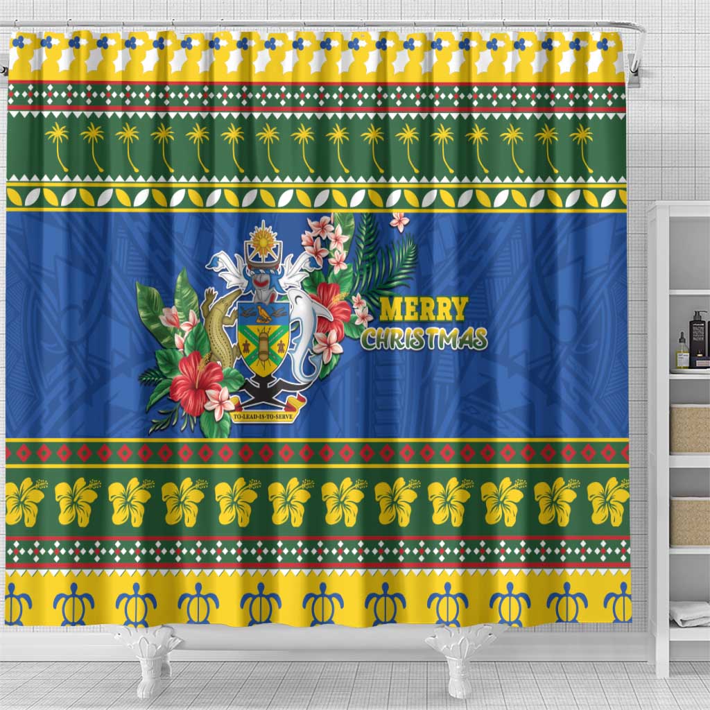 Solomon Islands Christmas Shower Curtain Coat Of Arms Merry Xmas LT05 - Polynesian Pride