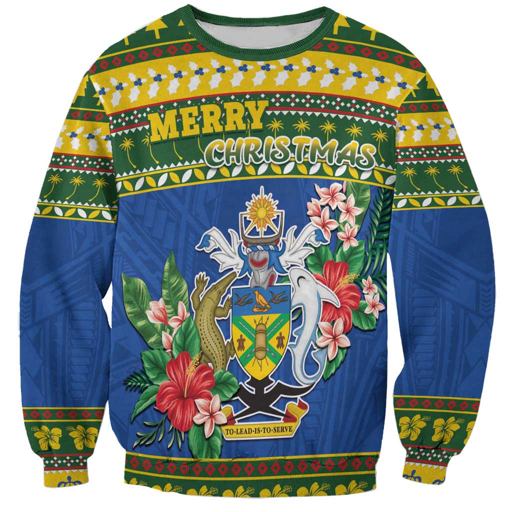 Solomon Islands Christmas Sweatshirt Coat Of Arms Merry Xmas LT05 Unisex Green - Polynesian Pride