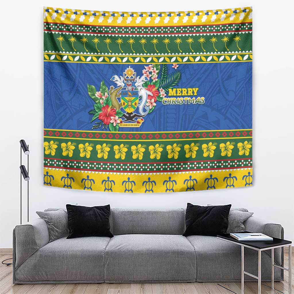 Solomon Islands Christmas Tapestry Coat Of Arms Merry Xmas LT05 Green - Polynesian Pride