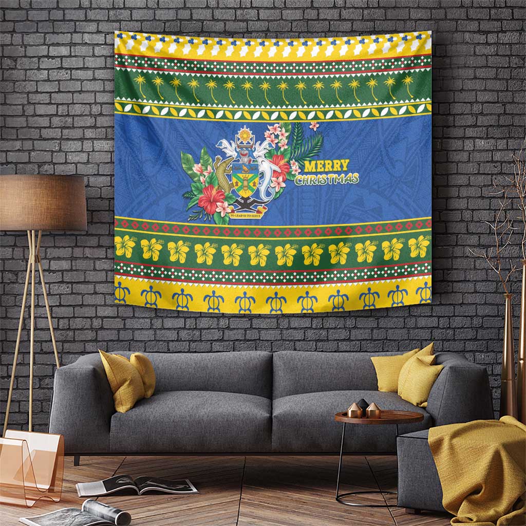 Solomon Islands Christmas Tapestry Coat Of Arms Merry Xmas LT05 - Polynesian Pride