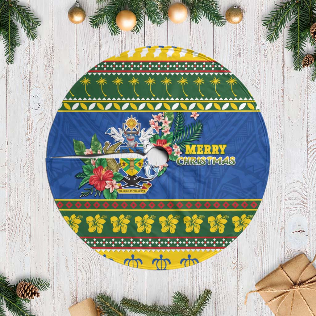 Solomon Islands Christmas Tree Skirt Coat Of Arms Merry Xmas LT05 Casual Green - Polynesian Pride
