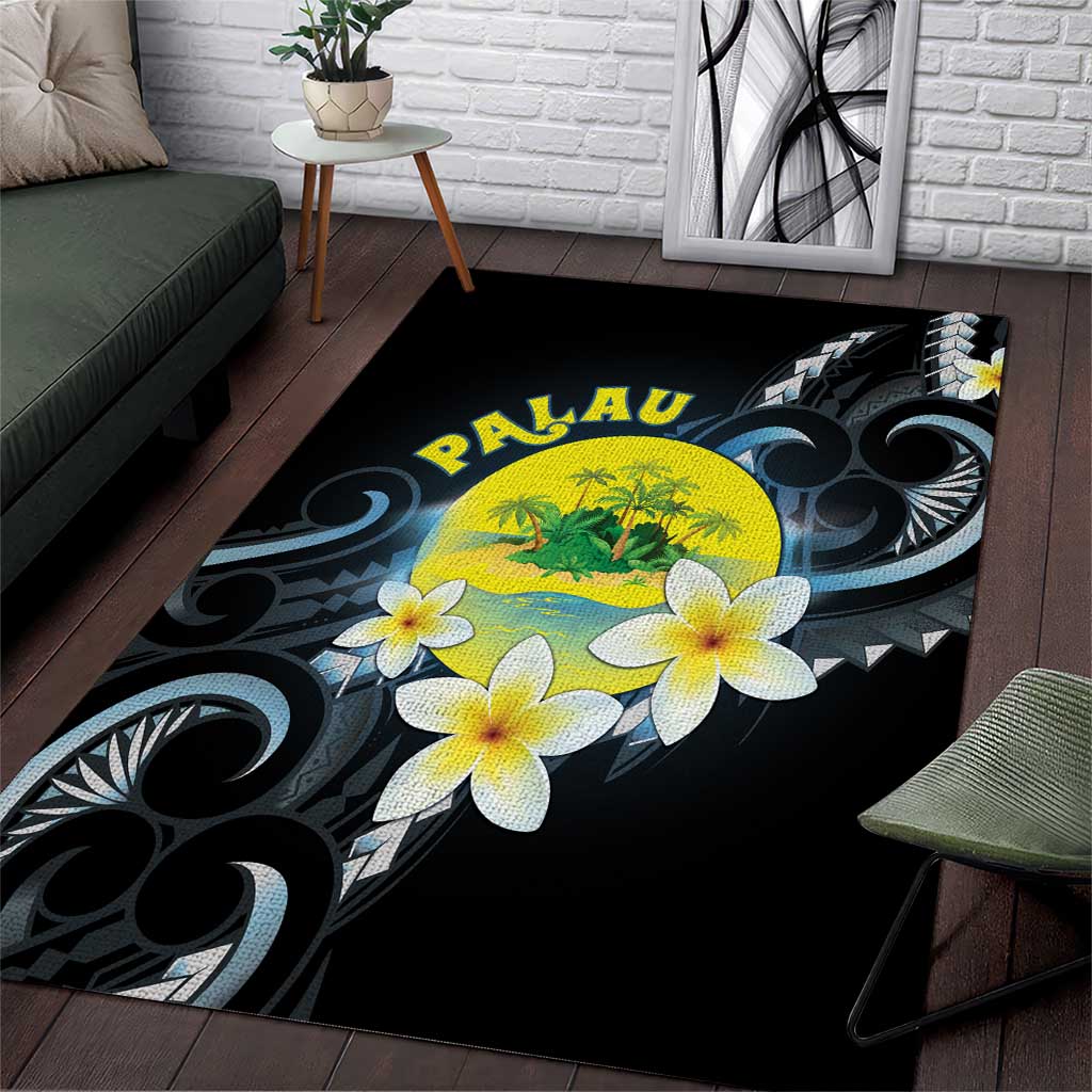 Palau United Nations Day Area Rug Polynesian Curves Plumeria LT05 Black - Polynesian Pride