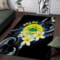 Palau United Nations Day Area Rug Polynesian Curves Plumeria LT05 Black - Polynesian Pride