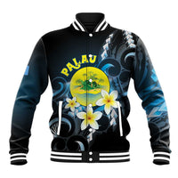 Palau United Nations Day Baseball Jacket Polynesian Curves Plumeria LT05 Unisex Black - Polynesian Pride