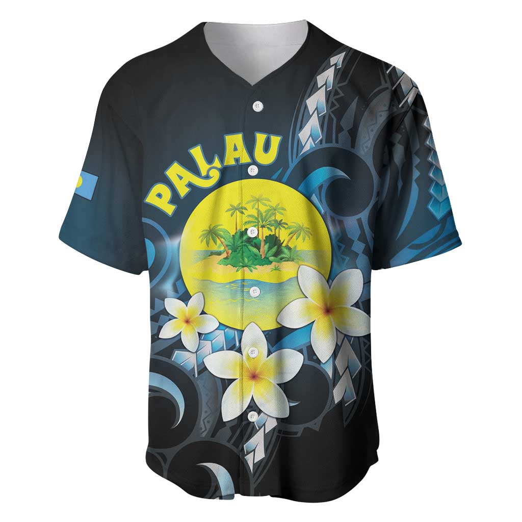 Palau United Nations Day Baseball Jersey Polynesian Curves Plumeria LT05 Black - Polynesian Pride